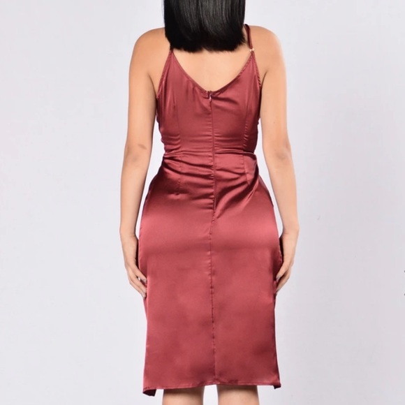 BURGUNDY SATIN HIGH LOW DRESS - Picture 5 of 11